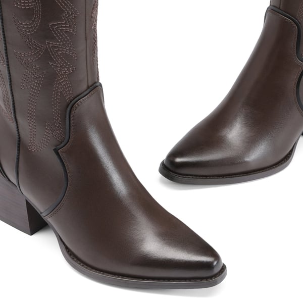 Dallas Embroidered Western Cowboy Knee High Boots - BROWN PU - 3